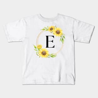 Initial E Sunflower Monogram Design Kids T-Shirt